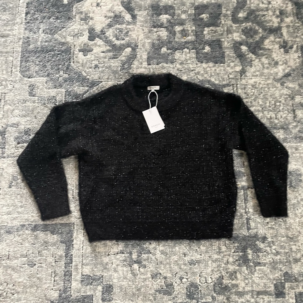 NWT $98 FRNCH PARIS Black Sparkle Holiday Festive Sweater Size Small